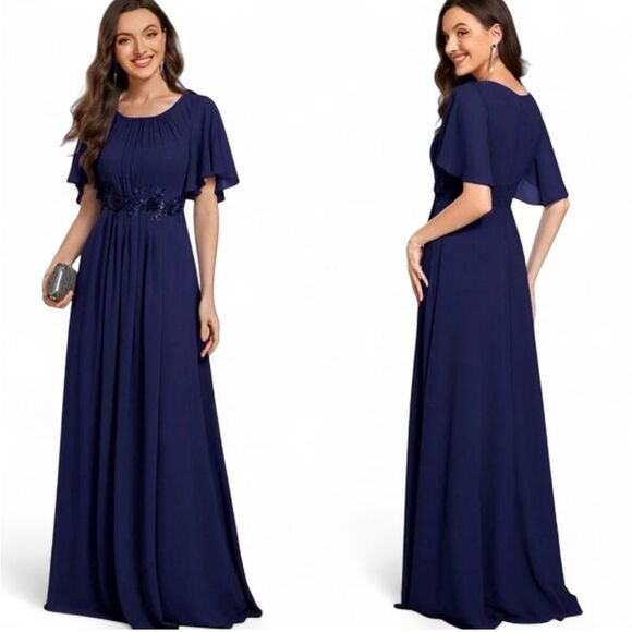 NWT A-Line Formal Dress Gown Navy Blue 6 - Picture 3 of 5